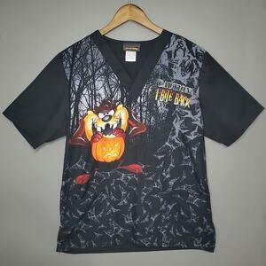 Tazmanian Devil Looney Toons Halloween Scrub Top Size Small